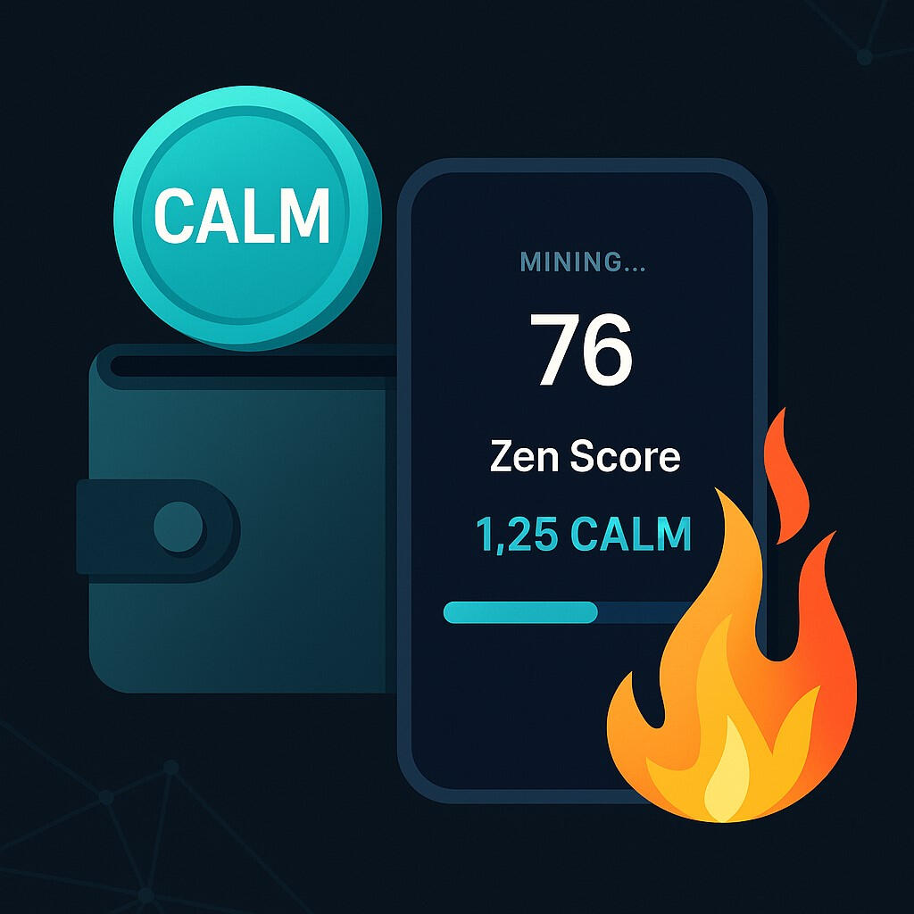 Telefon care minerește tokeni CALM pe baza scorului Zen în aplicația ZenScore